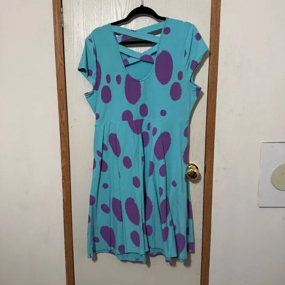 Pixar x Torrid Monsters Inc. Sulley Polka Dot Skater Dress – Blue/Purple, Size 1 - Picture 6 of 8